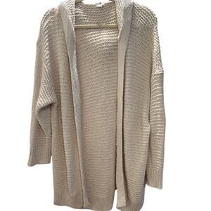 Aerie Hooded Knit Cardigan Cream Cozy Oversized Open front Boho SizeL/XL